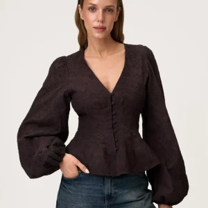 Palena Blouse, Brown Embroidery