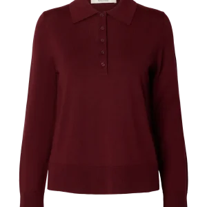 Thea LS Knit Merino Collar Neck, Tawny Port