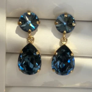 Classic Drop Earrings Gold Denim Blue