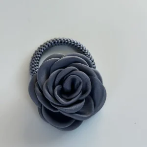 Satin Rose Hair Tie, Steel Blue